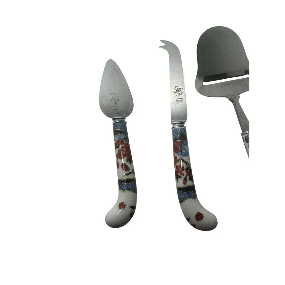 Vintage Sheffield House of Prill Chinoserie Porcelain Handle Cheese Set- Knife